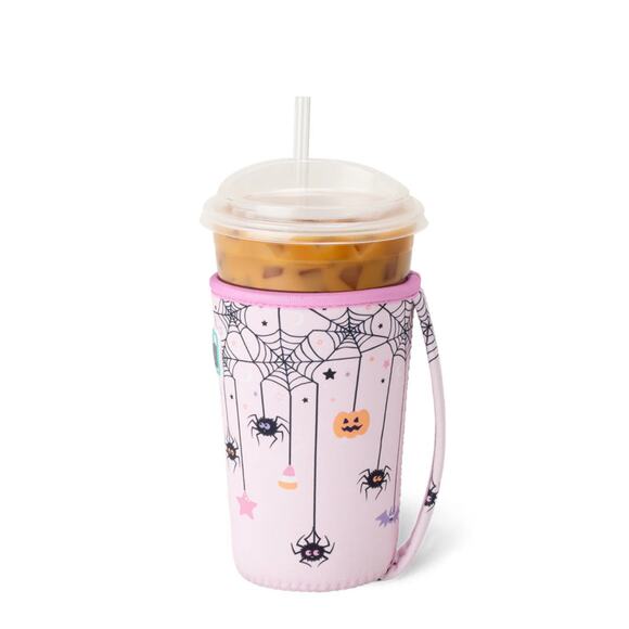 Swig Life Sweet & Spooky Pink Bats Spiders Medium Iced Coffee Drink Coolie NEW - Picture 3 of 7